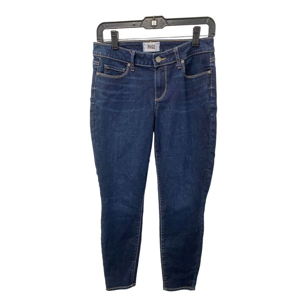 PAIGE Jeans 28 Dark Wash Mid Rise Denim Cotton Blend Skinny Ankle Stretch Crop
